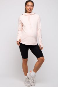 Light Pink Hooded Long Sleeve Maternity Active Top sold by Pinkblush