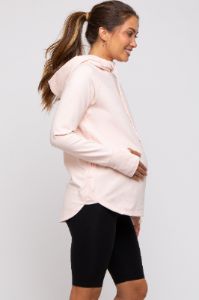 Light Pink Hooded Long Sleeve Maternity Active Top sold by Pinkblush