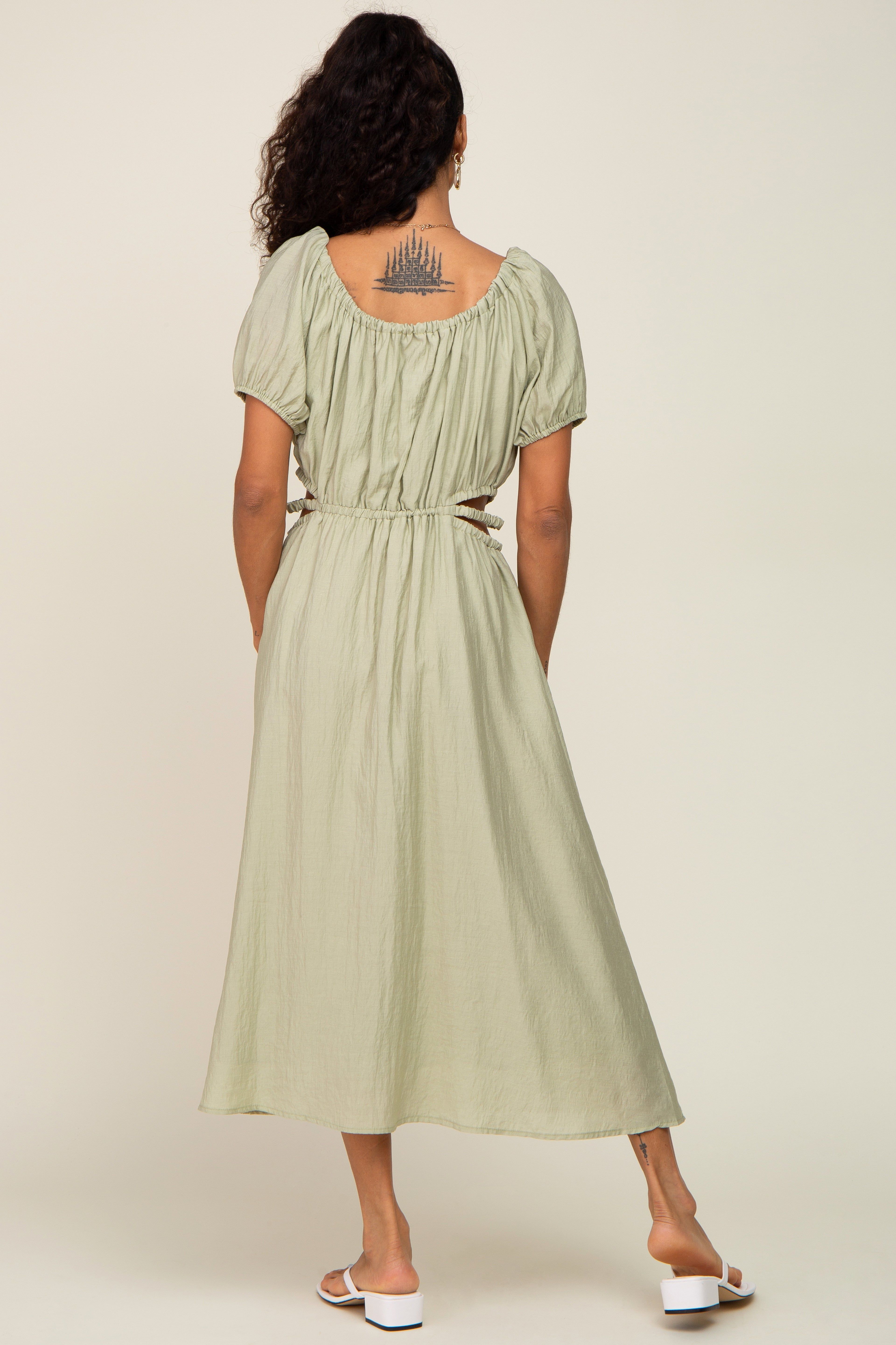 Sage Cutout Puff Sleeve Midi Dress sold by Pinkblush product image thumbnail 3
