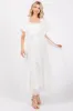 White Balloon Sleeve Embroidery Mesh Midi Dress sold by Pinkblush