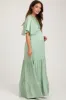 Mint V-Neck Flutter Sleeve Tiered Maternity Maxi Dress sold by Pinkblush