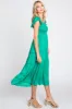 Green Satin Square Ruffle Neck Smocked Sleeveless Midi Dress sold by Pinkblush