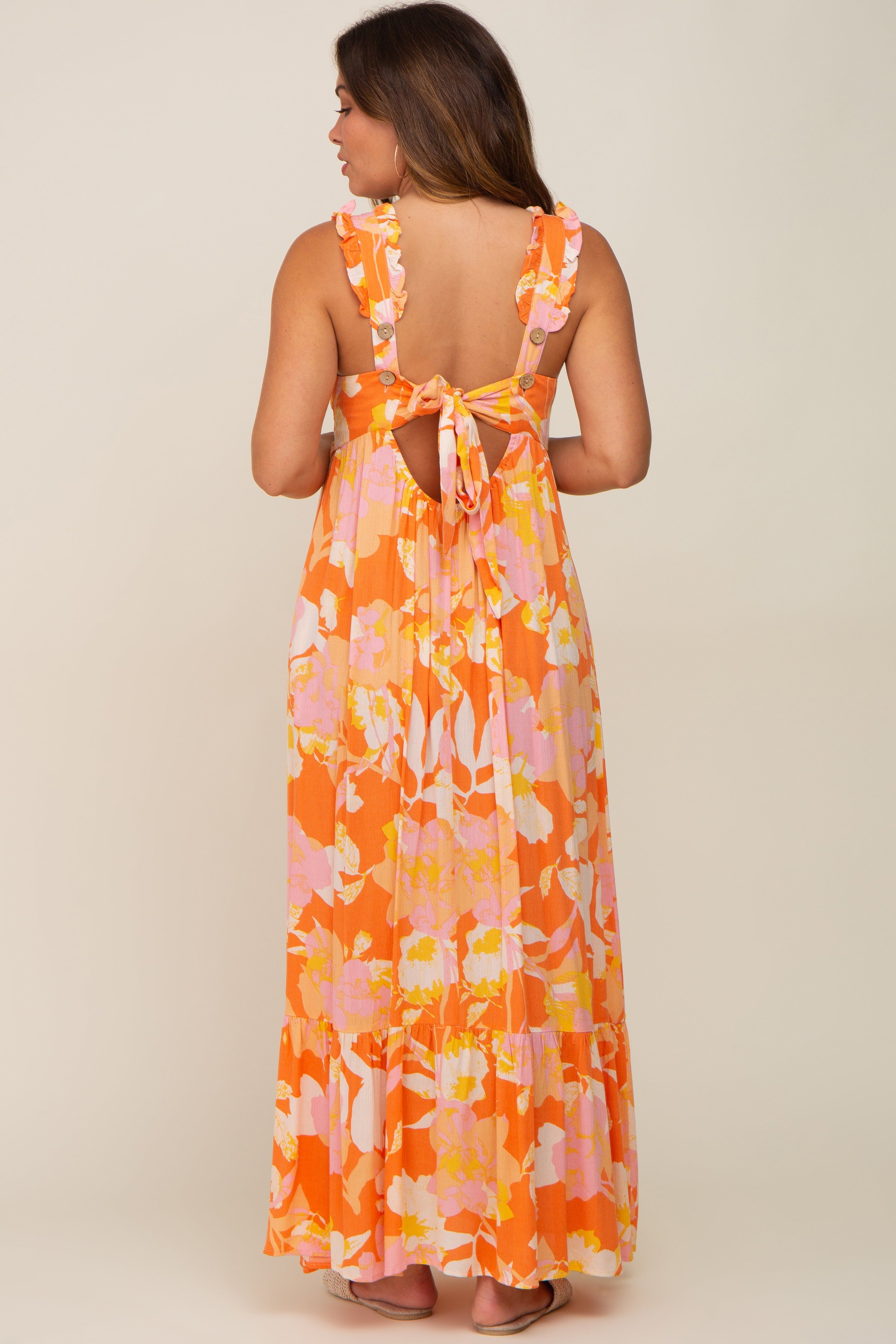Orange Floral Sleeveless Maternity Maxi Dress sold by Pinkblush product image thumbnail 3