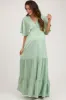 Mint V-Neck Flutter Sleeve Tiered Maternity Maxi Dress sold by Pinkblush