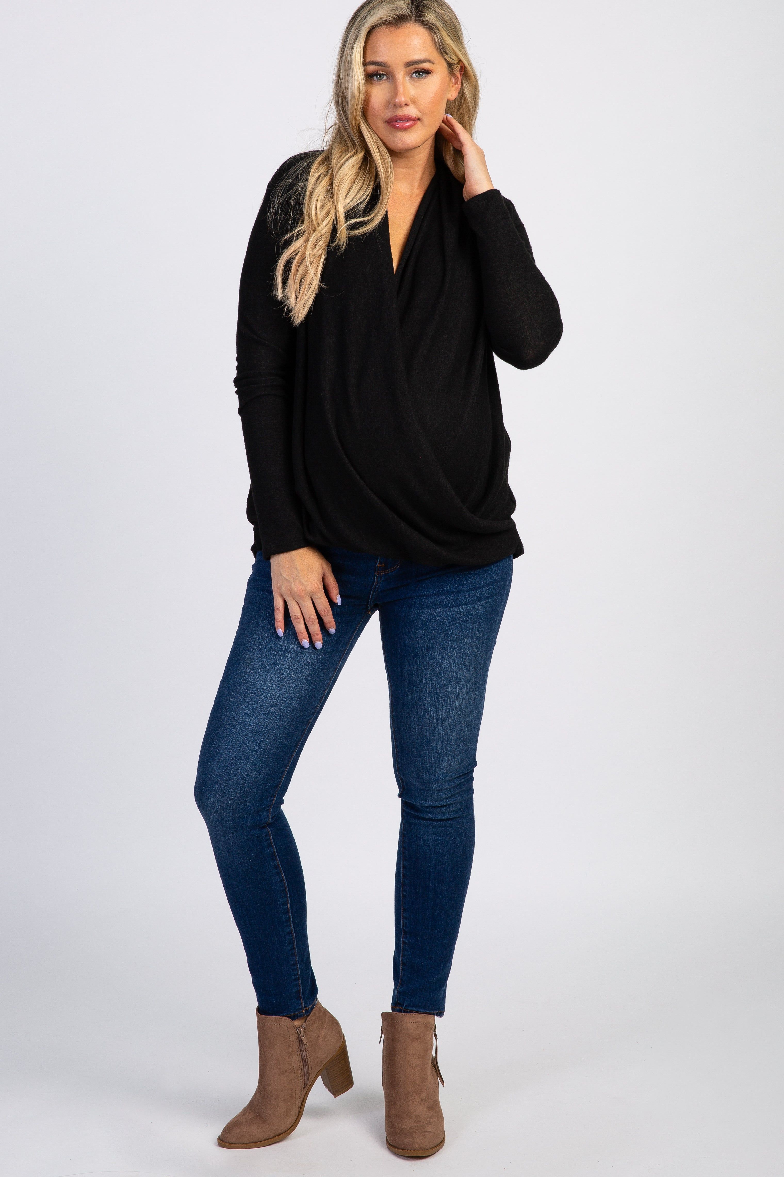 PinkBlush Black Knit Draped Wrap V-Neck Maternity Nursing Top sold by Pinkblush product image thumbnail 5
