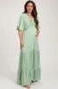 Mint V-Neck Flutter Sleeve Tiered Maternity Maxi Dress sold by Pinkblush