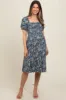Navy Blue Floral Puff Sleeve Smocked Chest Maternity Dress sold by Pinkblush