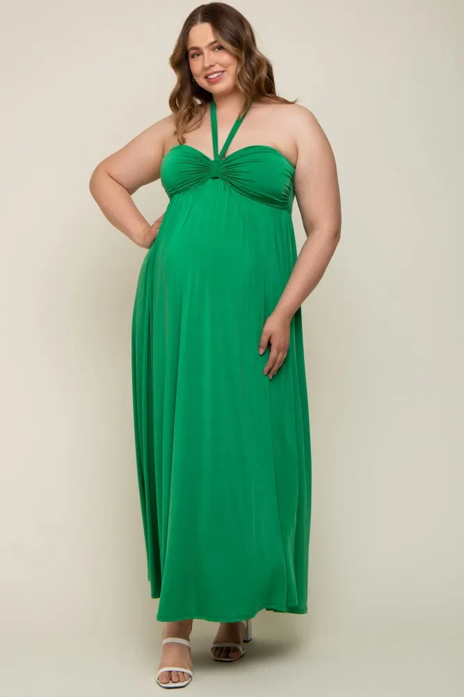 Green Front Knot Halter Maternity Plus Maxi Dress sold by Pinkblush product image thumbnail 4