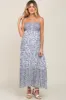 Blue Floral Paisley Smocked Button Front Maternity Maxi Dress sold by Pinkblush