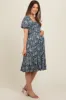 Navy Blue Floral Puff Sleeve Smocked Chest Maternity Dress sold by Pinkblush