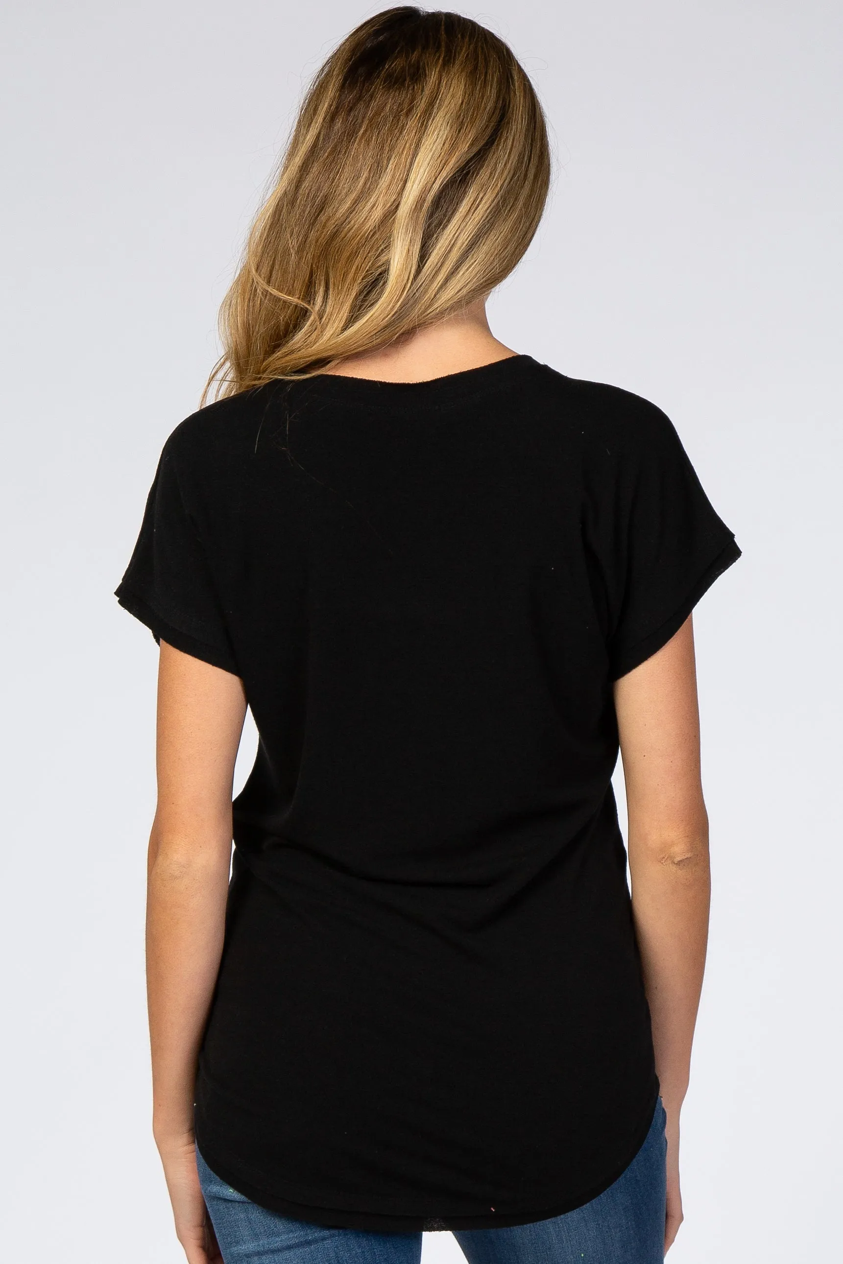 Black V-Neck Raw Hem Maternity Short Sleeve Top sold by Pinkblush product image thumbnail 3