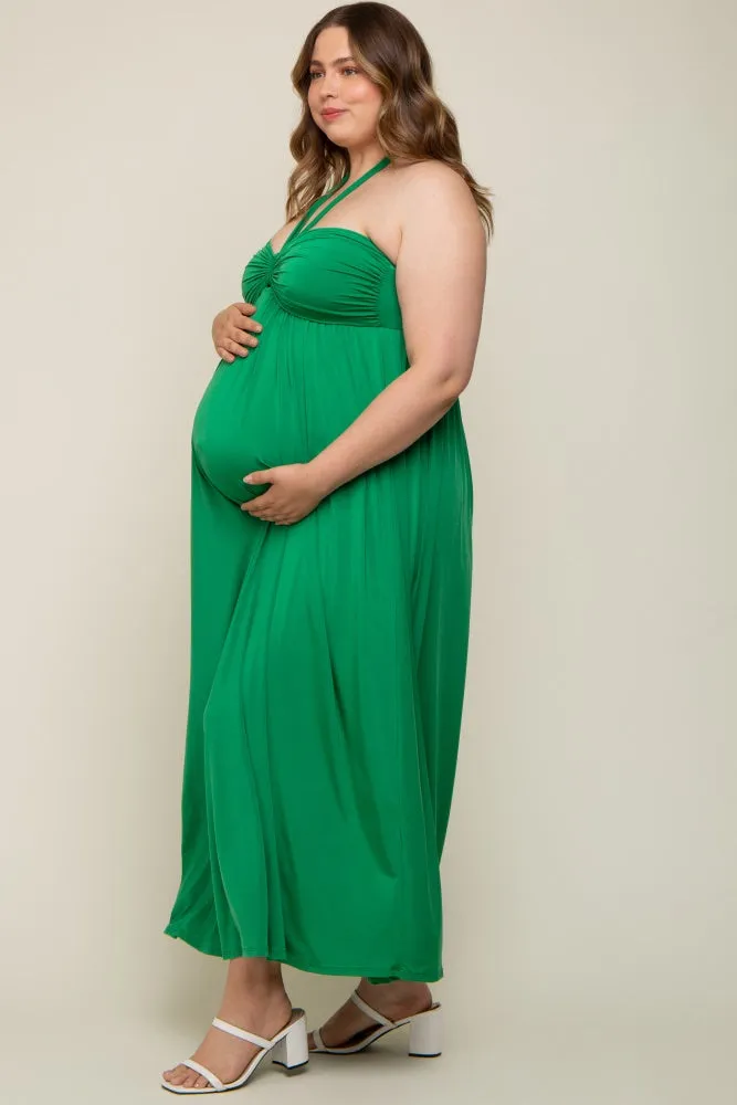 Green Front Knot Halter Maternity Plus Maxi Dress sold by Pinkblush product image thumbnail 2