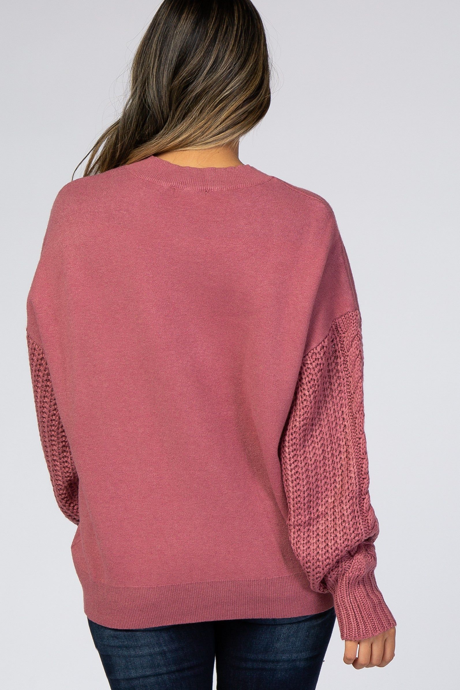 Mauve Cable Knit Sleeve Mock Neck Sweater sold by Pinkblush product image thumbnail 3