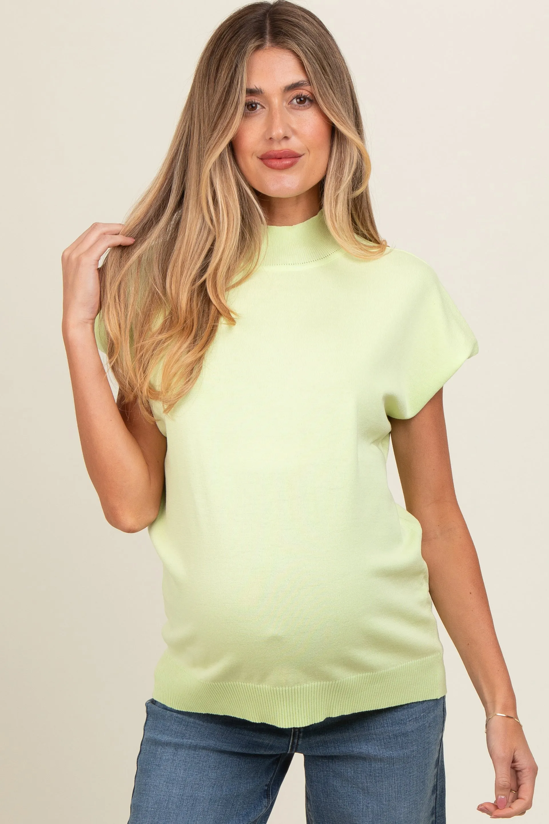 Lime Mock Neck Knit Maternity Top sold by Pinkblush product image thumbnail 2