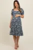 Navy Blue Floral Puff Sleeve Smocked Chest Maternity Dress sold by Pinkblush