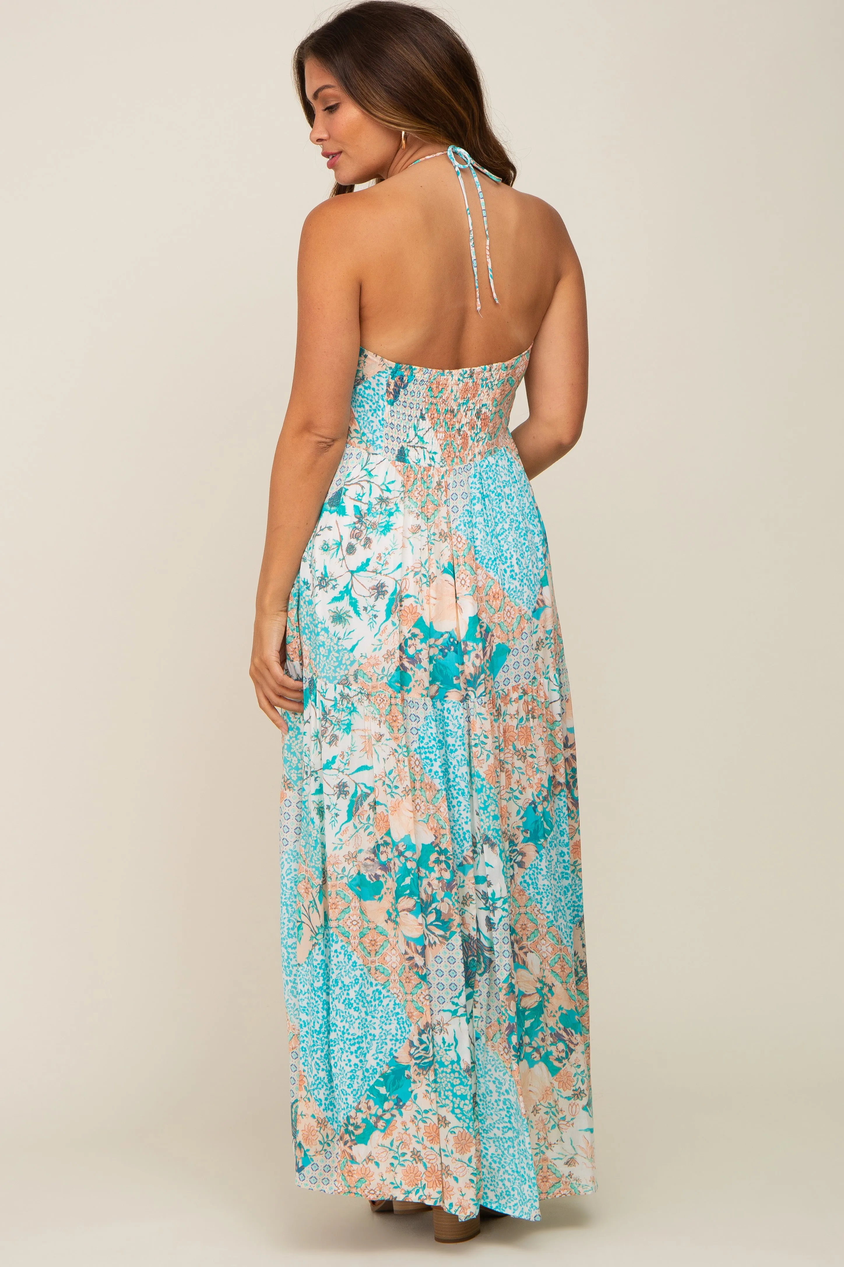 Jade Floral Halter Front Tie Maternity Maxi Dress sold by Pinkblush product image thumbnail 4