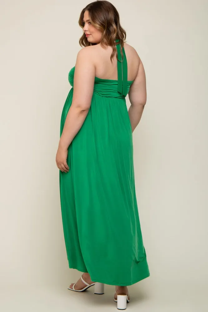 Green Front Knot Halter Maternity Plus Maxi Dress sold by Pinkblush product image thumbnail 3