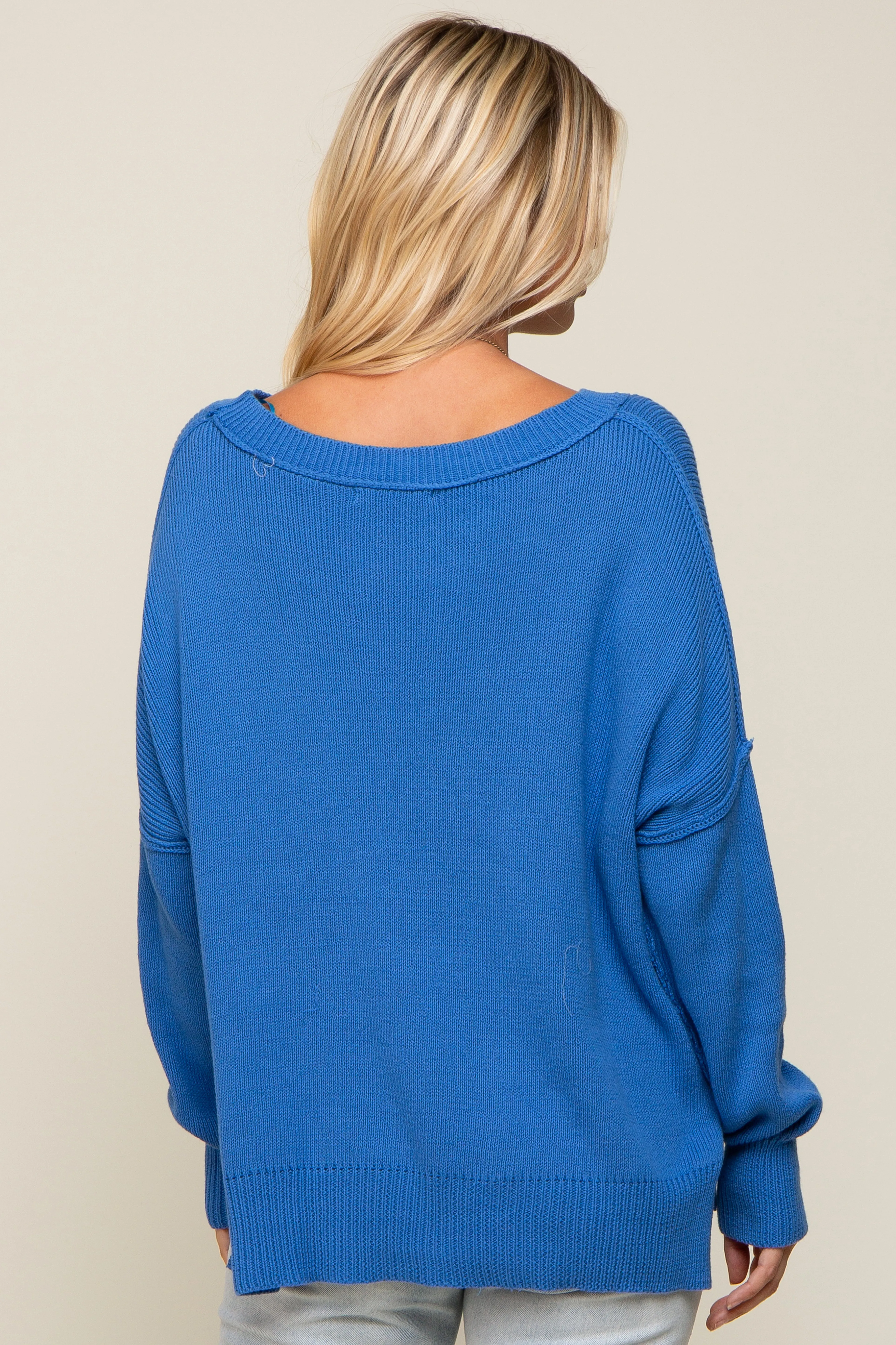 Royal Blue Exposed Seam Side Slit Sweater sold by Pinkblush product image thumbnail 3