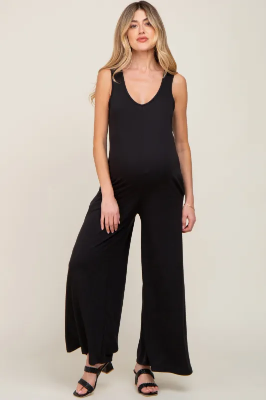 Black Wide Leg Sleeveless Maternity Jumpsuit sold by Pinkblush