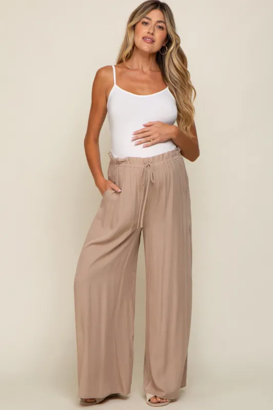 Taupe Wide Leg Maternity Pants sold by Pinkblush