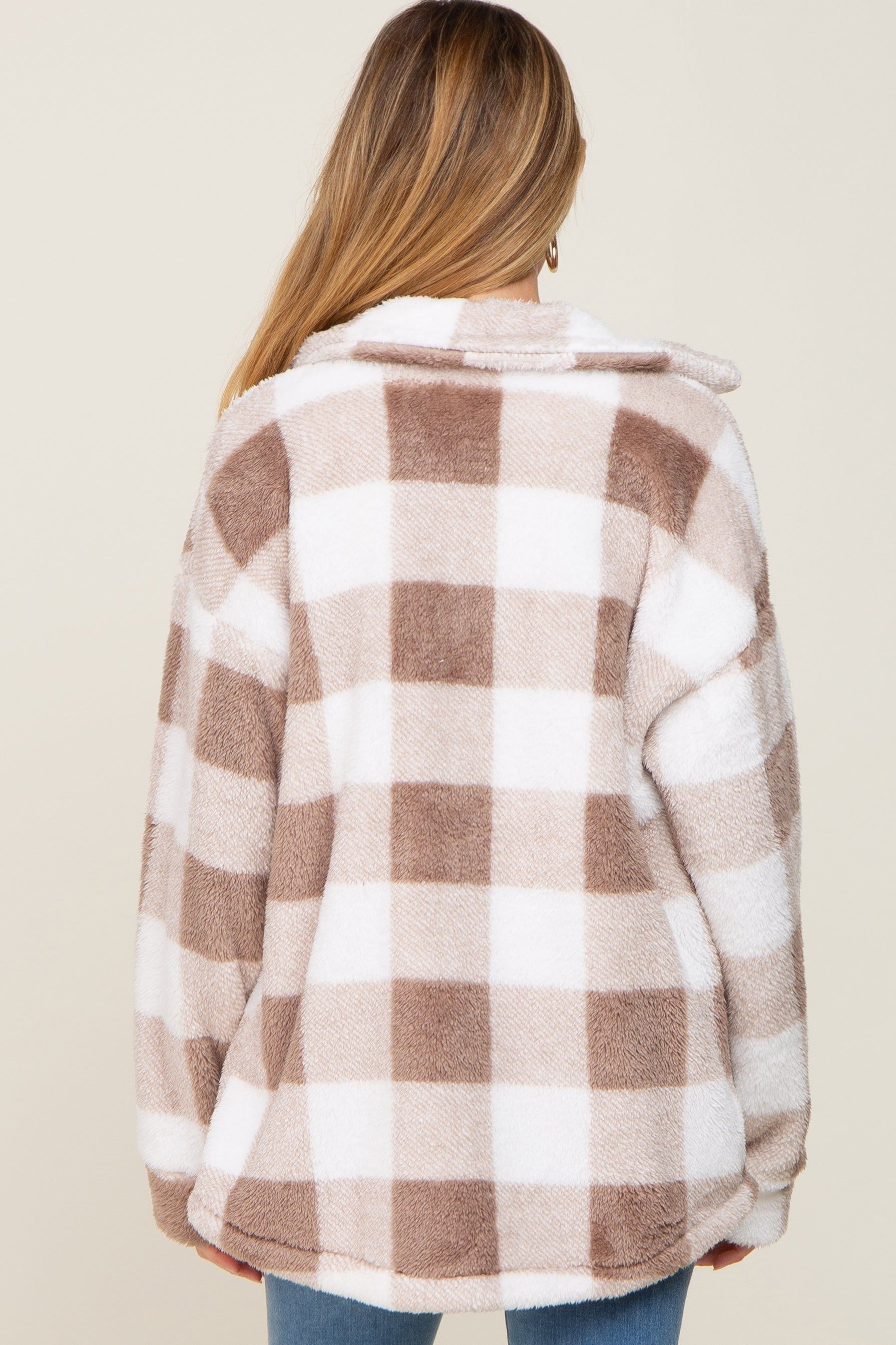 Mocha Plaid Fuzzy Maternity Shirt Jacket sold by Pinkblush product image thumbnail 3