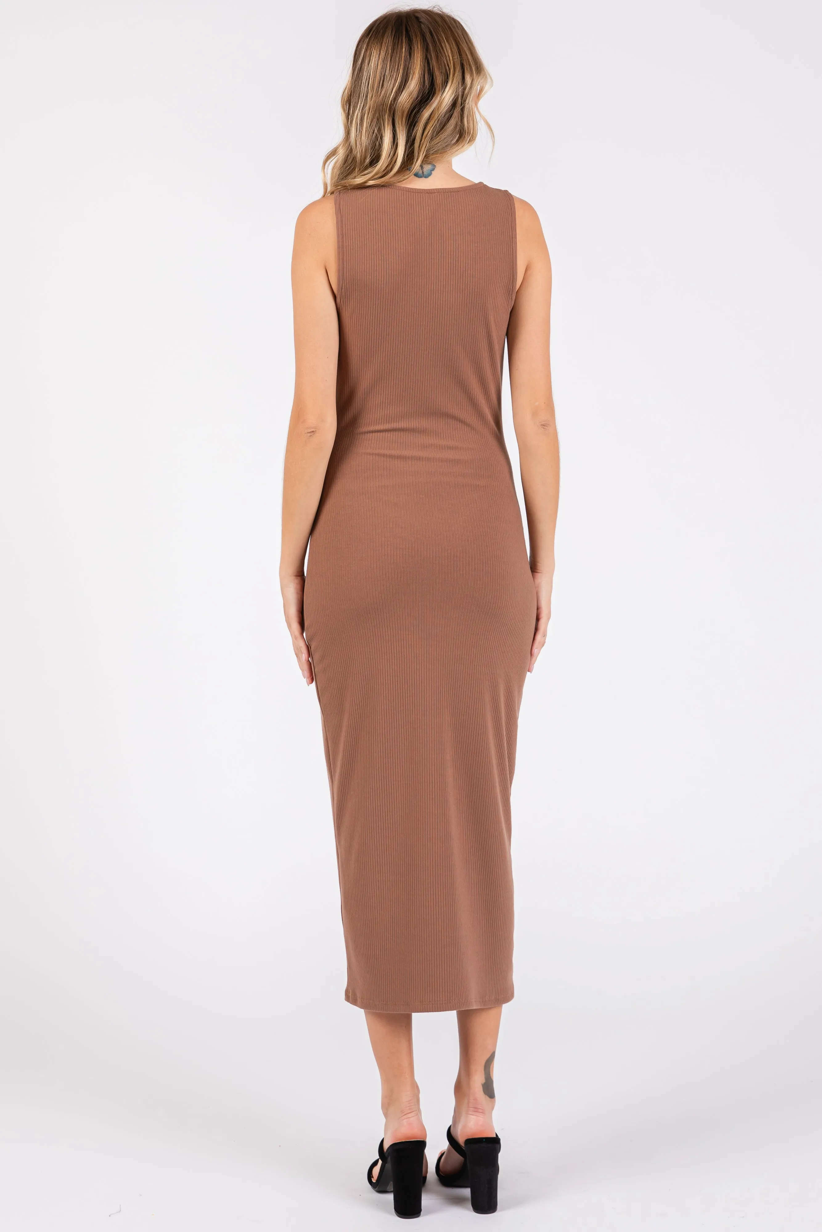 Mocha Ribbed Sweetheart Neck Midi Dress sold by Pinkblush product image thumbnail 3