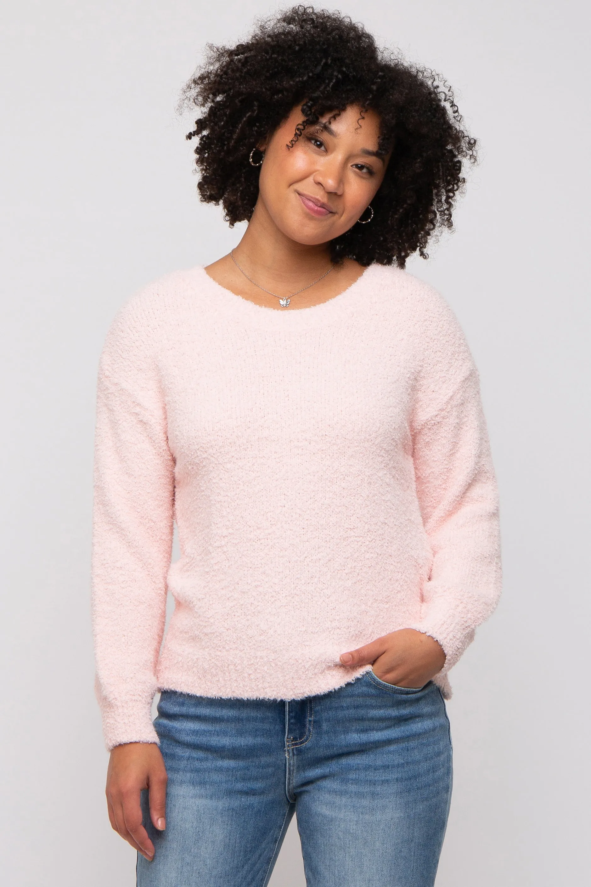 Light Pink Fuzzy Soft Knit Sweater sold by Pinkblush