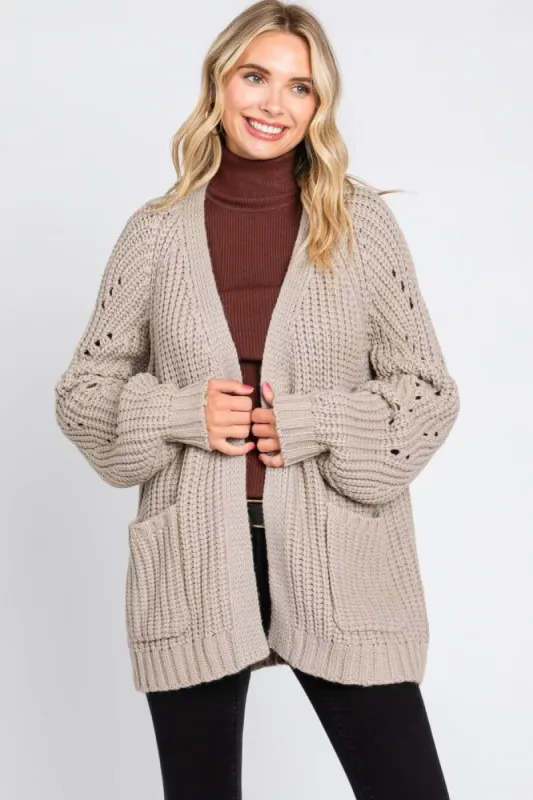 Taupe Chunky Knit Cardigan sold by Pinkblush