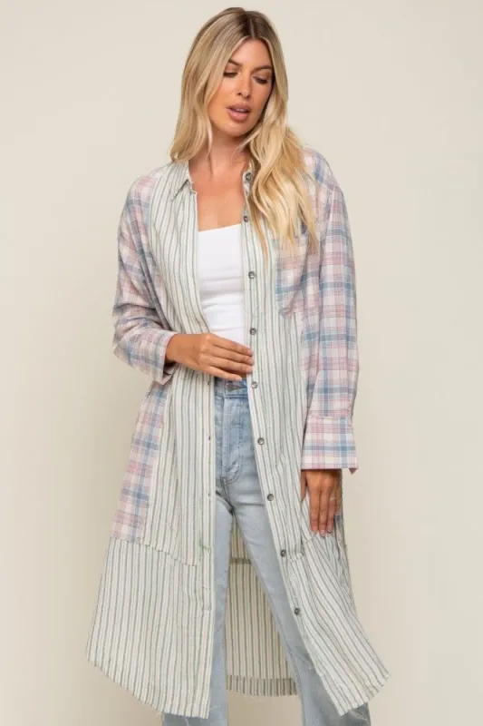 Blue Plaid Contrasting Long Shirt/Dress sold by Pinkblush