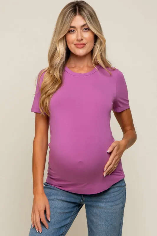 Purple Soft Knit Basic Maternity T-Shirt sold by Pinkblush