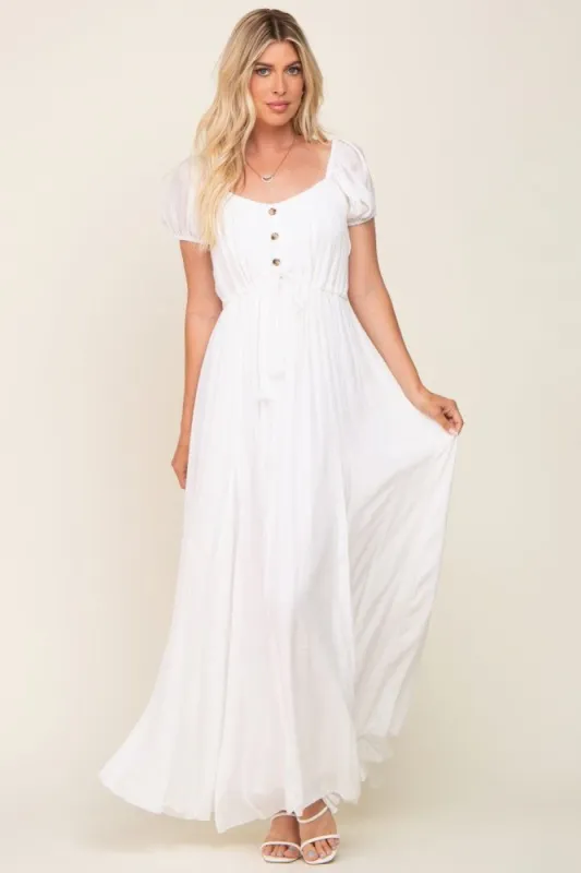 White Cinched Tie Waist Maxi Dress sold by Pinkblush