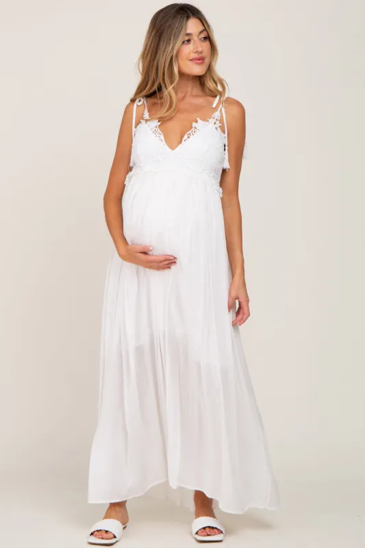Ivory Crochet Lace Maternity Maxi Dress sold by Pinkblush