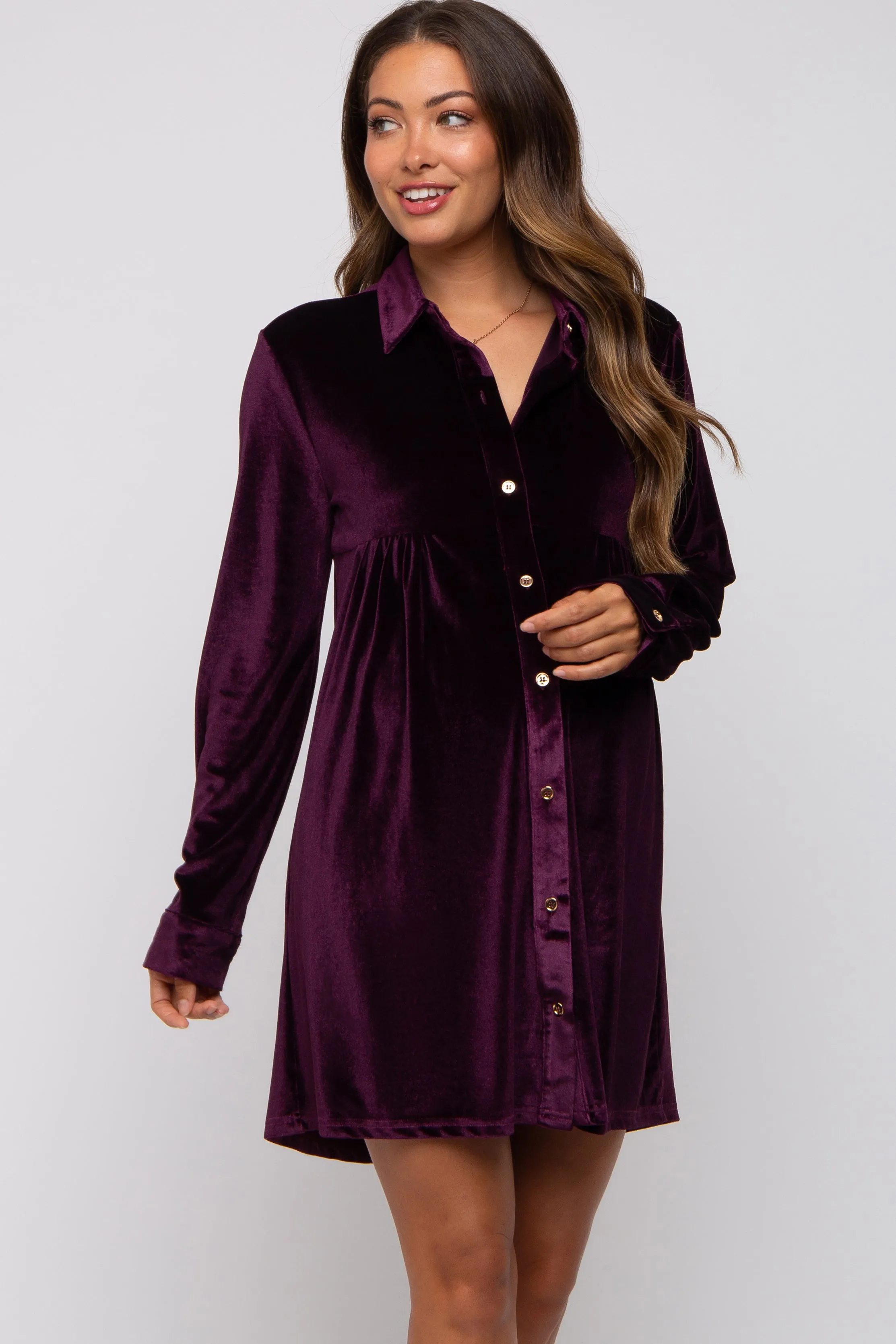 Plum Velvet Button Down Maternity Dress sold by Pinkblush product image thumbnail 3