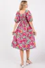 Magenta Floral Print Puff Sleeve Dress sold by Pinkblush