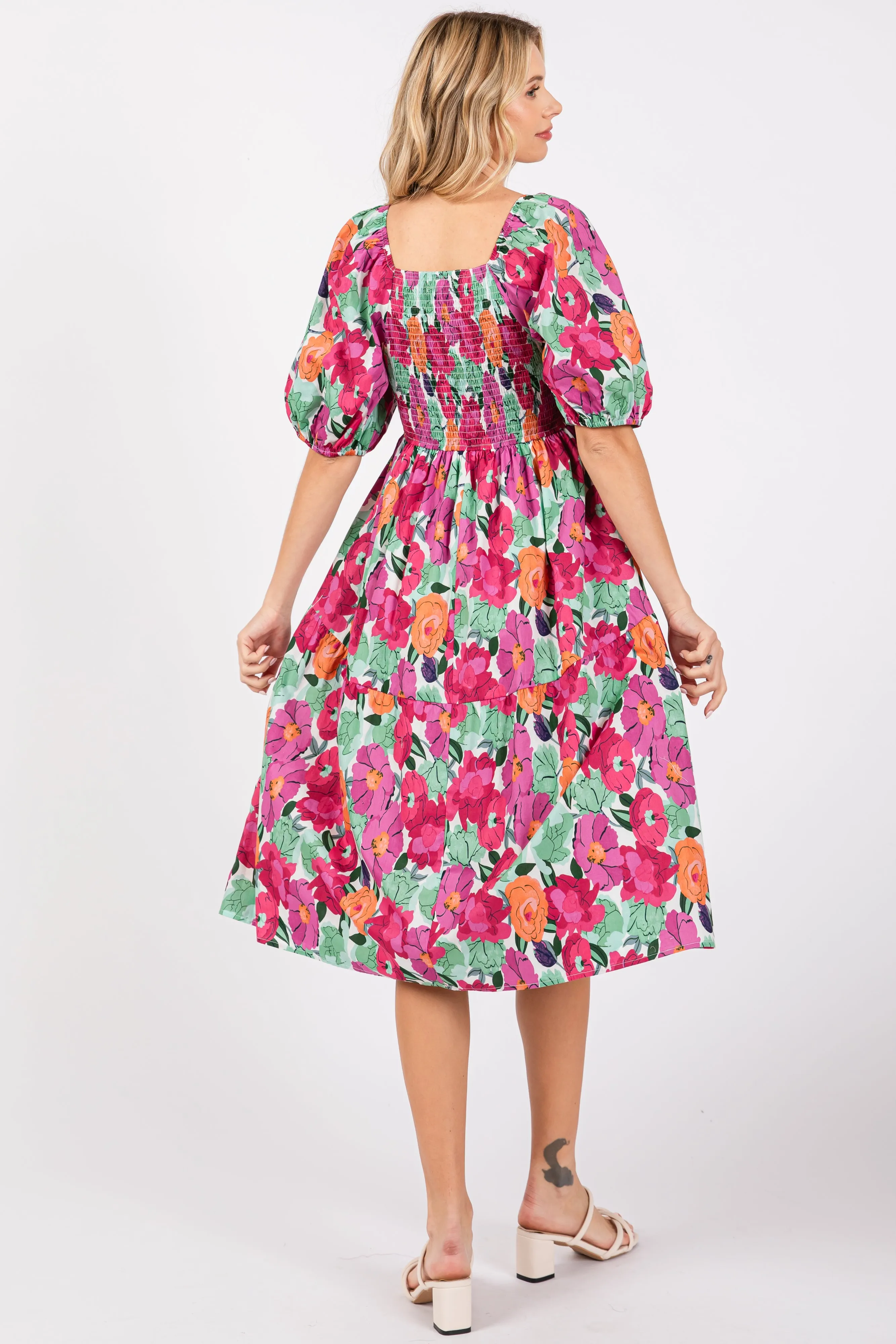 Magenta Floral Print Puff Sleeve Dress sold by Pinkblush product image thumbnail 3