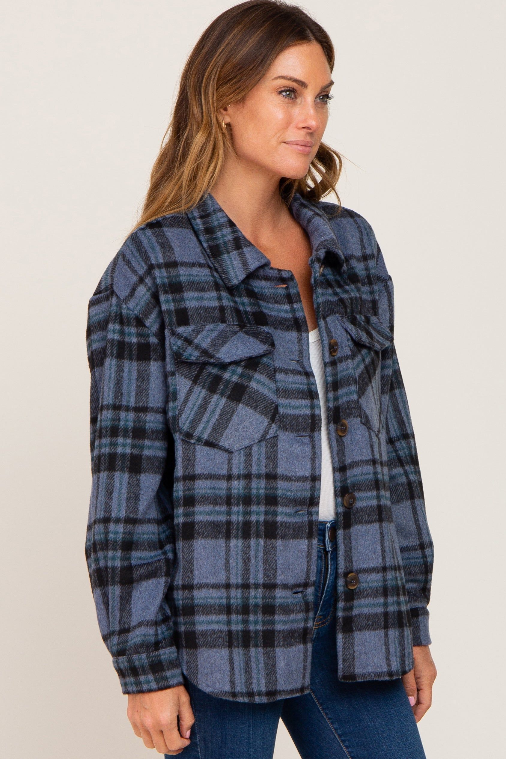Blue Plaid Front Pocket Shacket sold by Pinkblush product image thumbnail 2