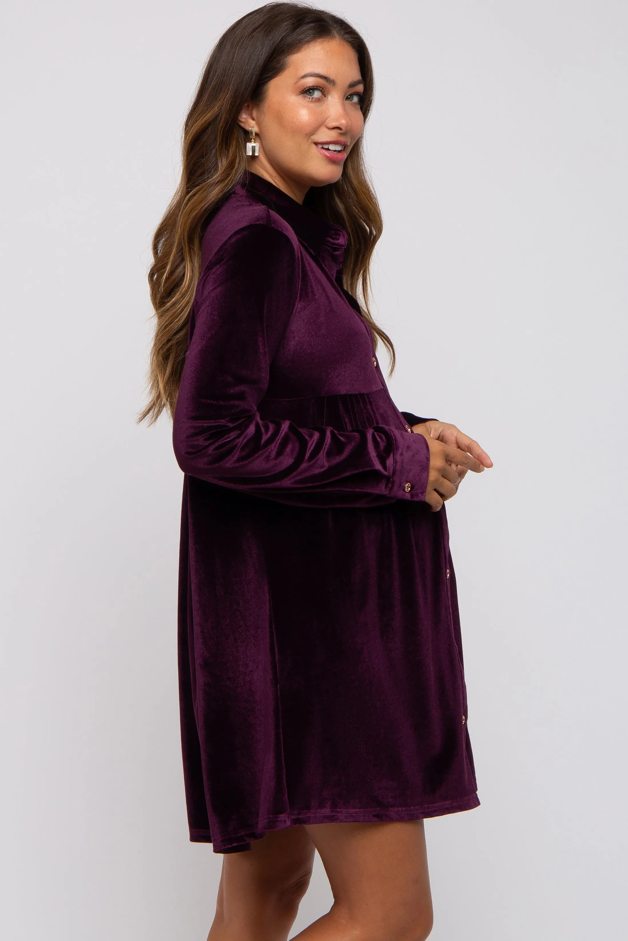 Plum Velvet Button Down Maternity Dress sold by Pinkblush product image thumbnail 4