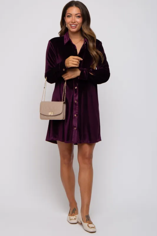 Plum Velvet Button Down Maternity Dress sold by Pinkblush