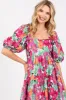 Magenta Floral Print Puff Sleeve Dress sold by Pinkblush