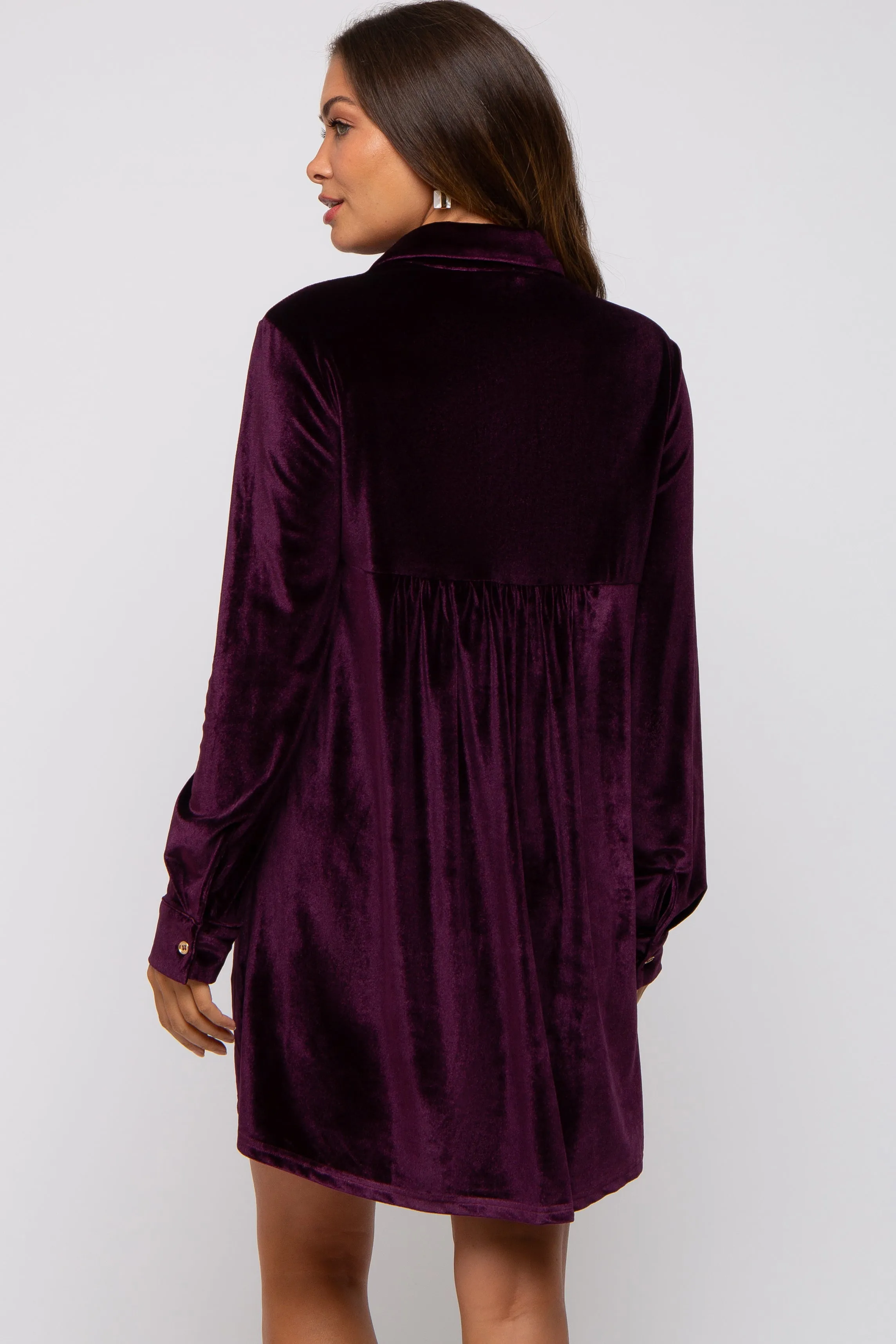 Plum Velvet Button Down Maternity Dress sold by Pinkblush product image thumbnail 5