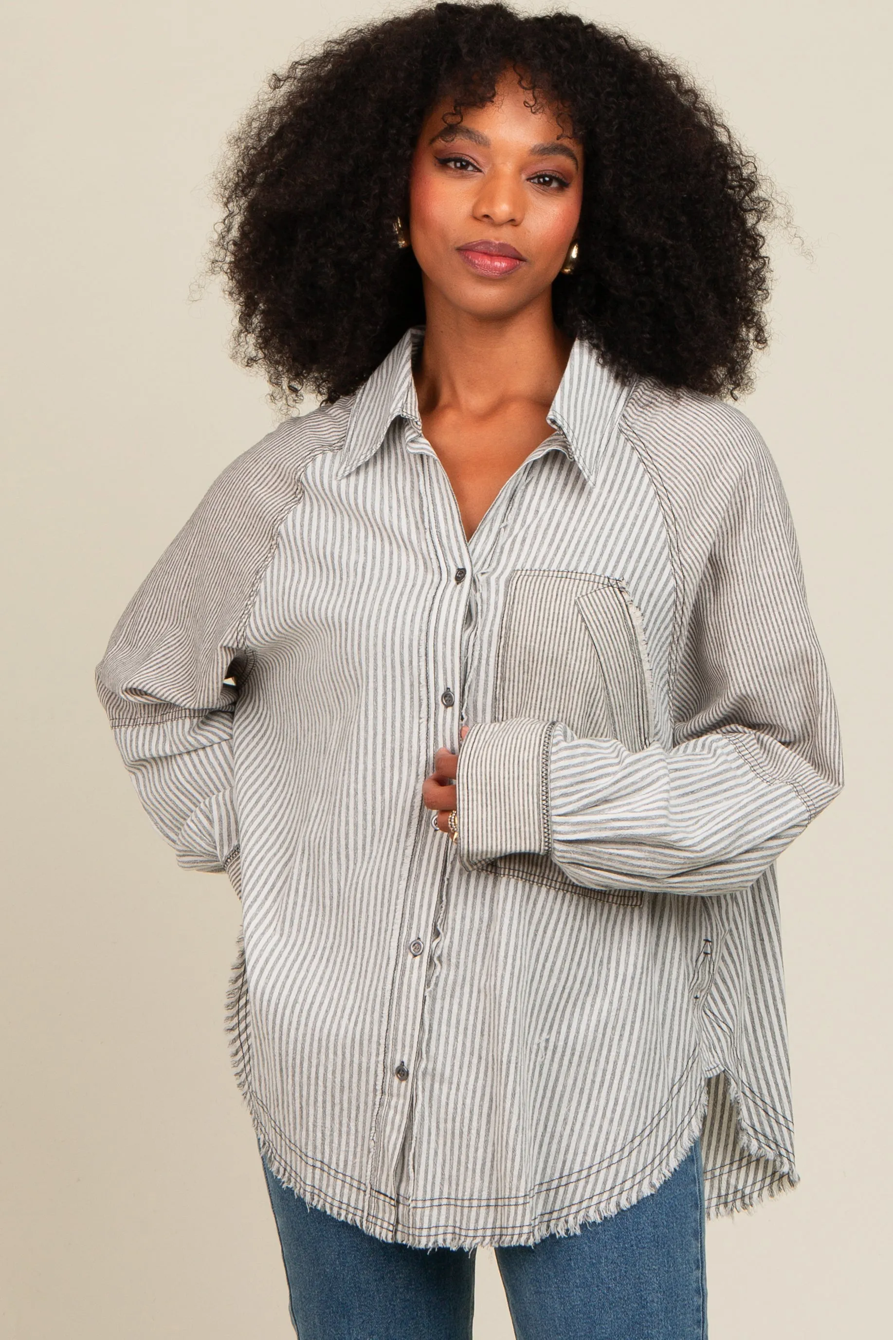 Ivory Striped Button Down Oversized Long Sleeve Maternity Top sold by Pinkblush product image thumbnail 5