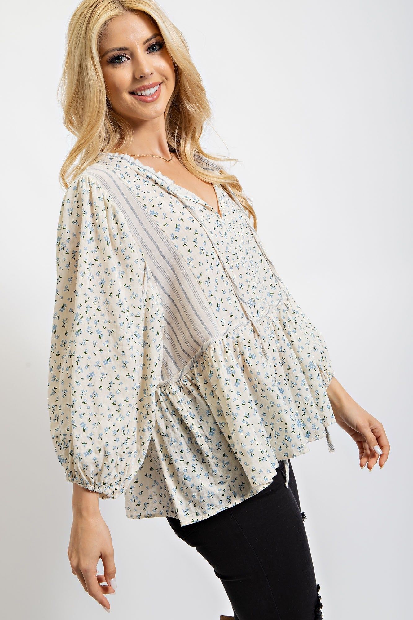 Blue Floral Printed Cotton Gauze Tunic sold by Pinkblush product image thumbnail 2