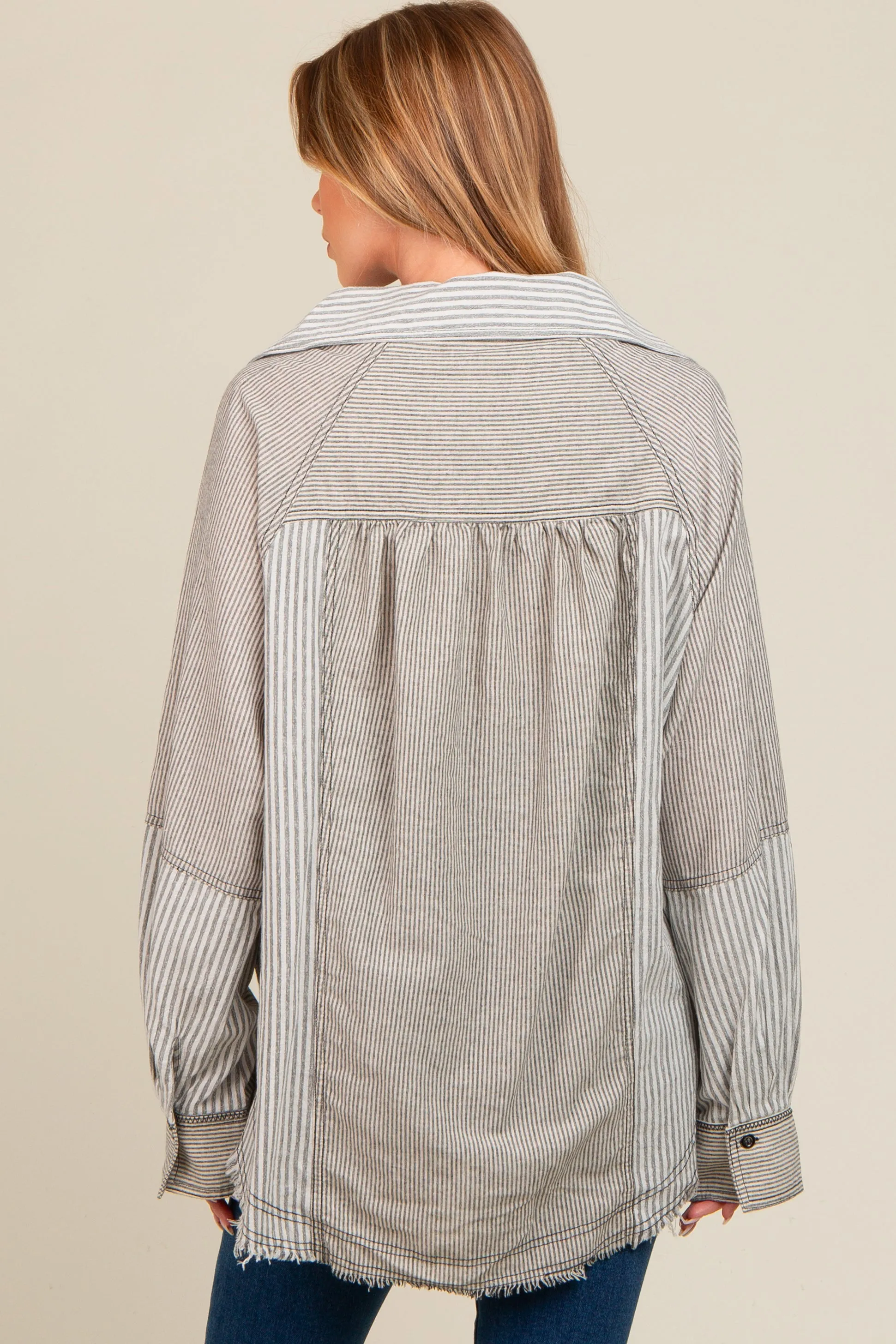 Ivory Striped Button Down Oversized Long Sleeve Maternity Top sold by Pinkblush product image thumbnail 4