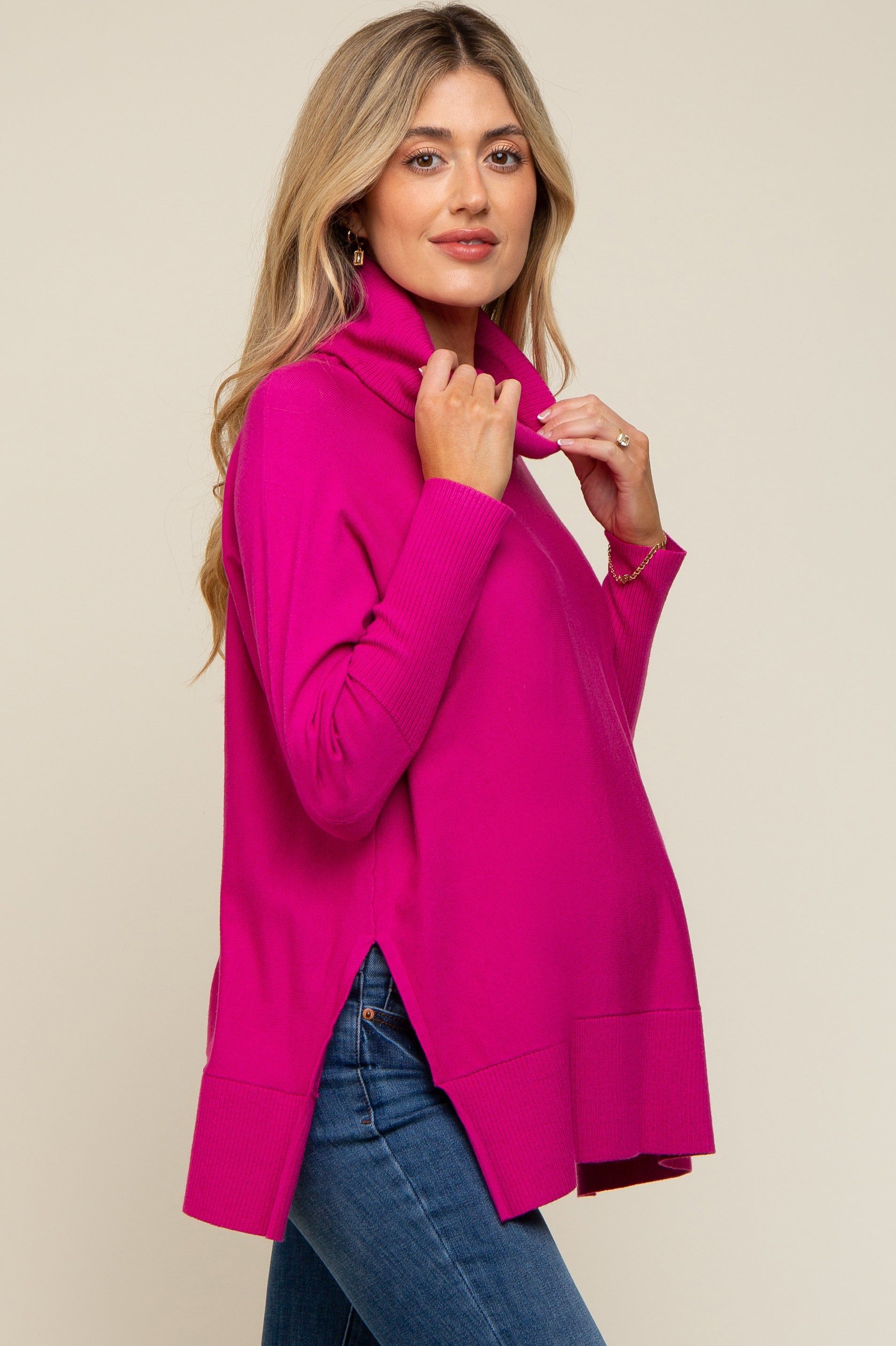 Fuchsia Cowl Neck Dolman Sleeve Maternity Sweater sold by Pinkblush product image thumbnail 3