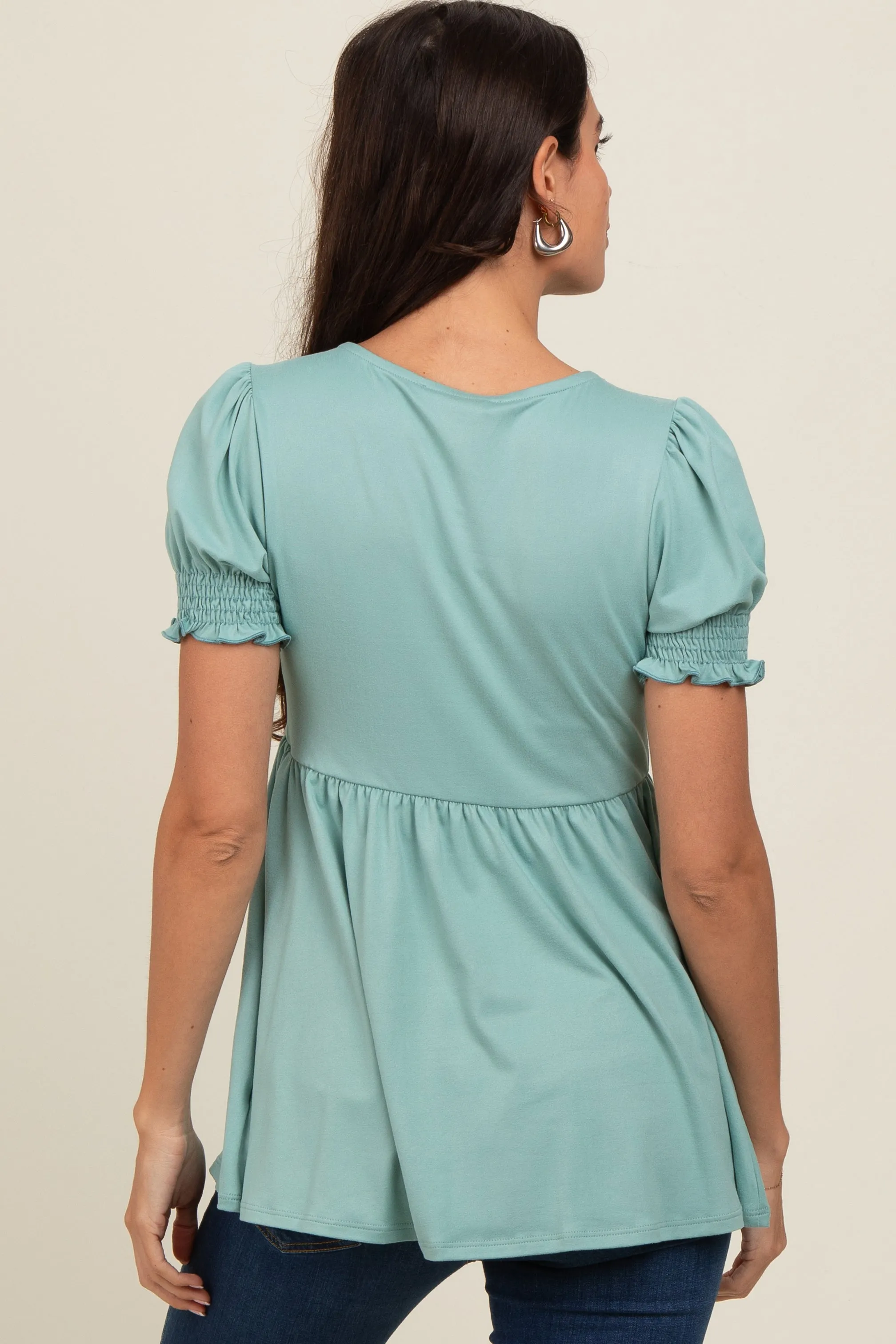 Light Olive Puff Sleeve Crossover Nursing Top sold by Pinkblush product image thumbnail 3