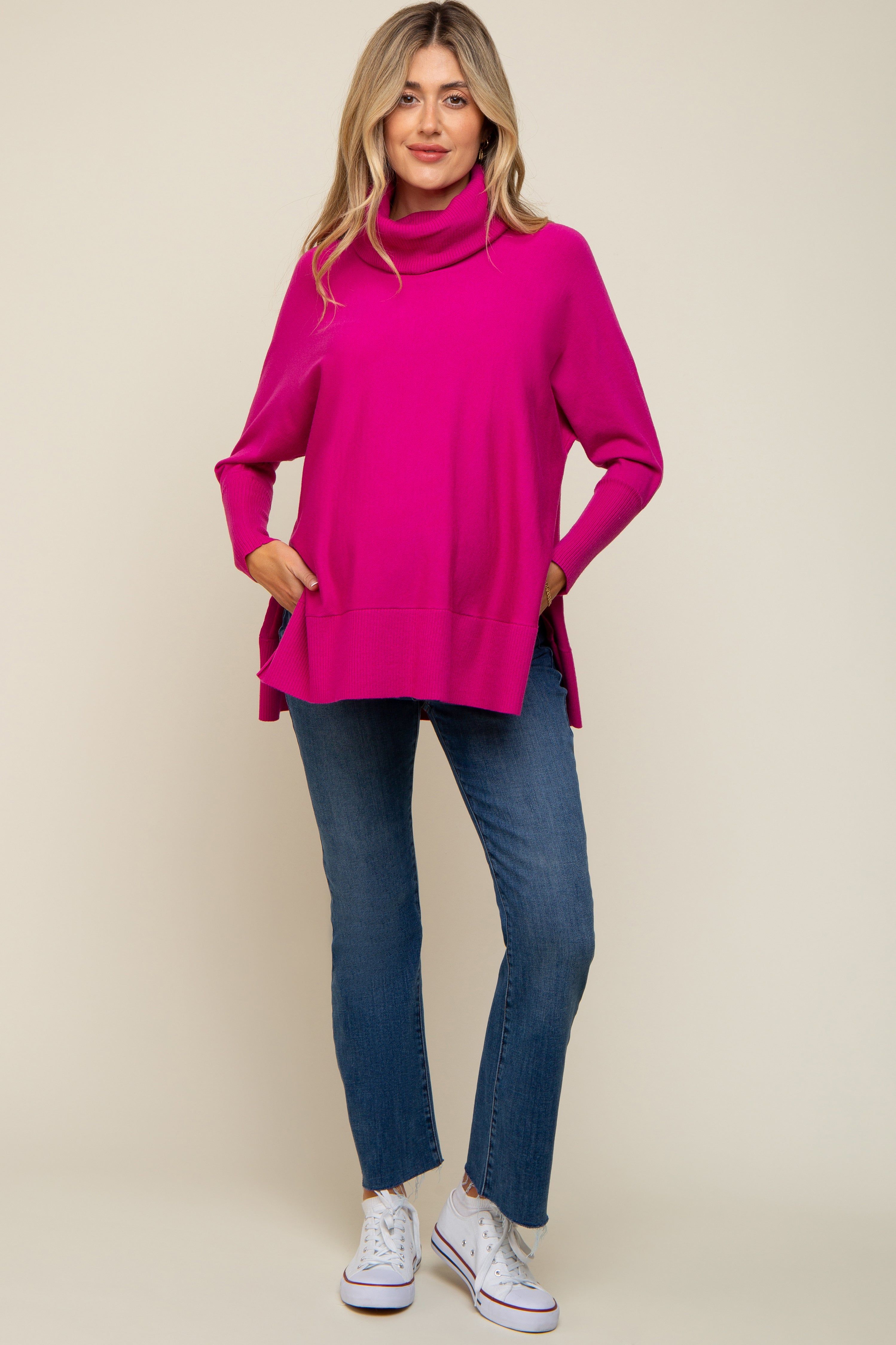 Fuchsia Cowl Neck Dolman Sleeve Maternity Sweater sold by Pinkblush