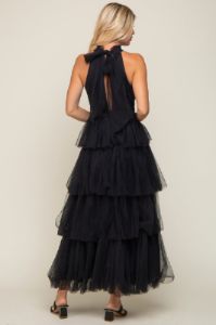 Black Tulle Halter Ruffle Tiered Midi Dress sold by Pinkblush