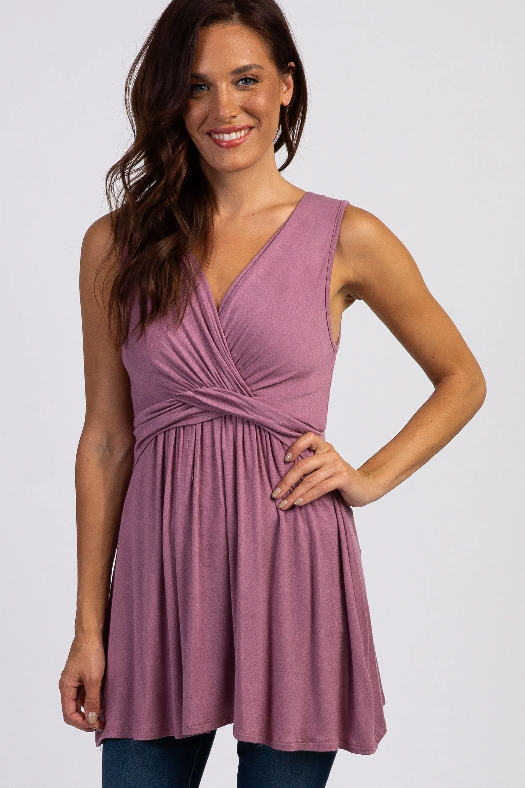PinkBlush Mauve Sleeveless Draped Front Nursing Top sold by Pinkblush