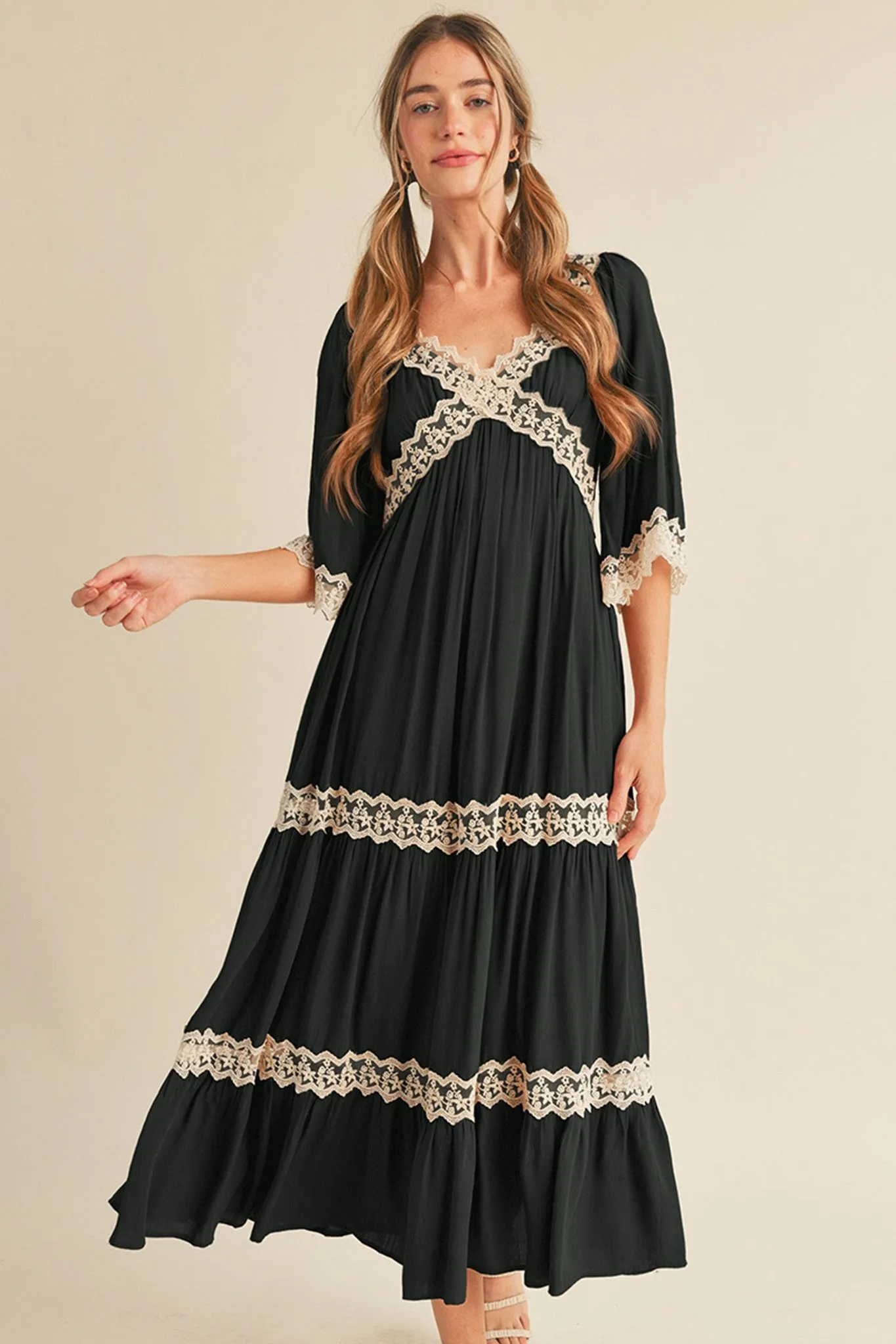 Black Criss Cross Lace Maxi sold by Pinkblush