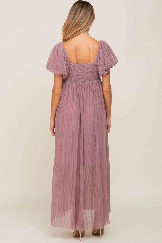 Mauve Pleated Puff Sleeve Matenrity Maxi Dress sold by Pinkblush product image thumbnail 4